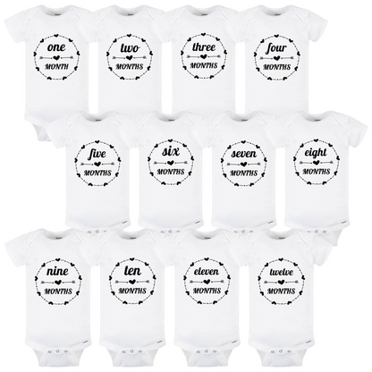 Baby Monthly Milestone Onesies 1-12 Months, Baby Shower Gift For Parents With Newborn Infant (White and Black)