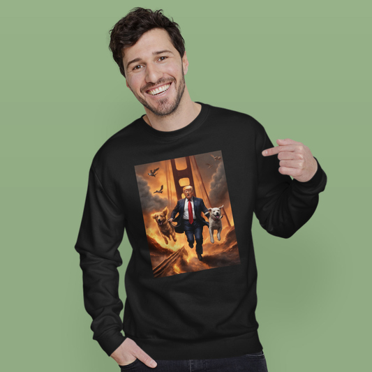 Trump Saving Dogs from Fire at Golden Gate Bridge, San Francisco Funny Sweatshirt