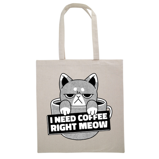 I Need Coffee Right Meow Grumpy Cat Canvas Tote Bag