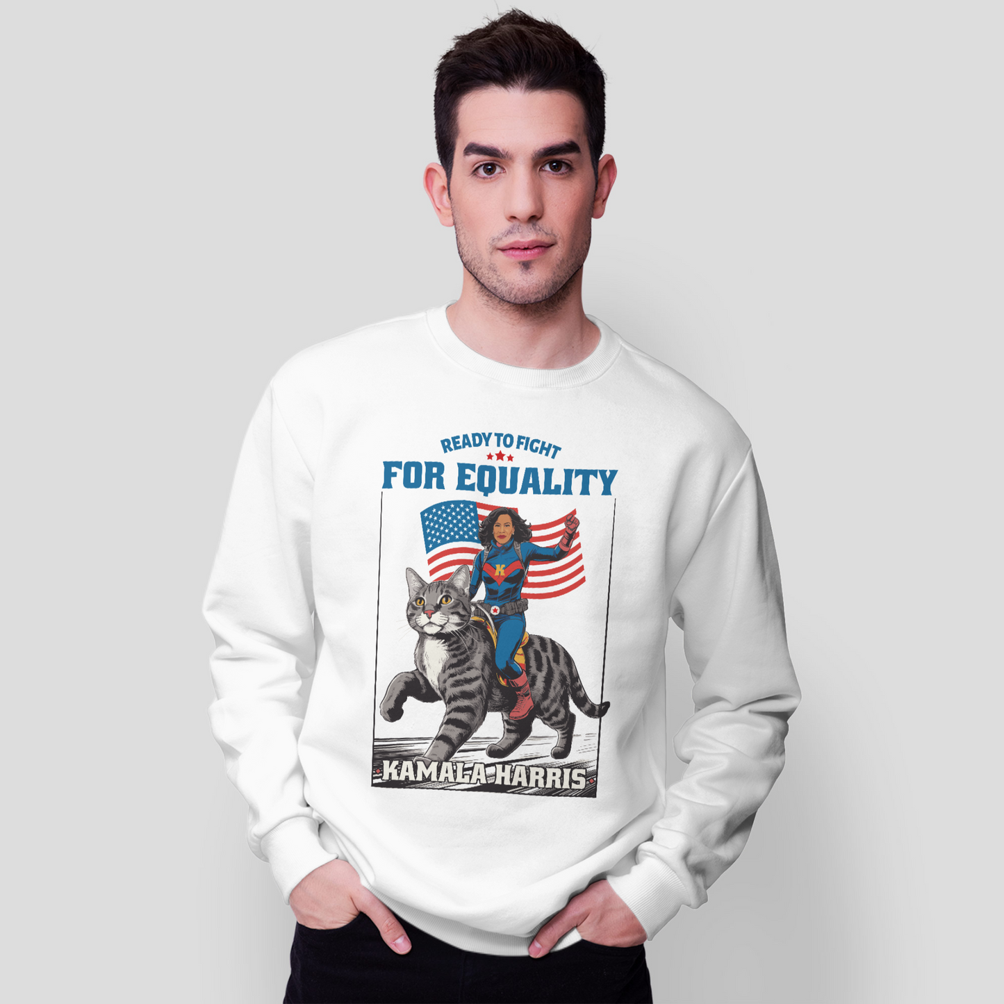 COLLECTIBLE ITEM - Kamala Harris Riding Cat Sweatshirt Presidential Elections 2024 (Limited Stock)