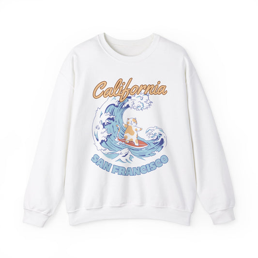 Surfing Kitten in San Francisco, California Crewneck Sweatshirt